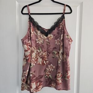 torrid Mauve Floral Lace-Trim Slip Cami With Button Up Details